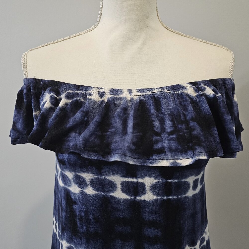 CLOUD CHASER blue TIE-DYE off shoulder TOP spandex RAYON - Picture 5 of 10